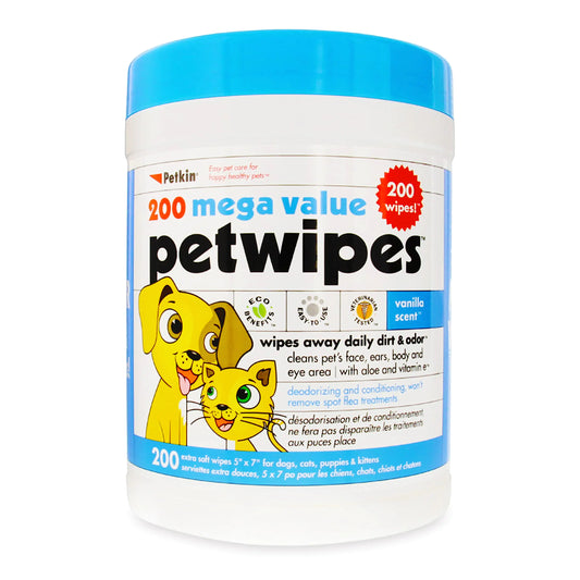 Petkin Mega Clean 200 Pet Wipes - Gentle on Dogs & Cats(Vetrinarian Tested)